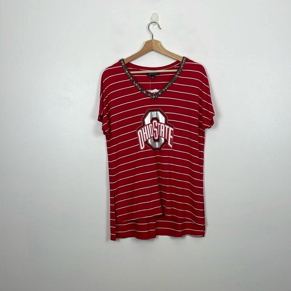Gameday Couture Ohio State Striped Short Sleeve Pullover Beaded Neck Womens SM